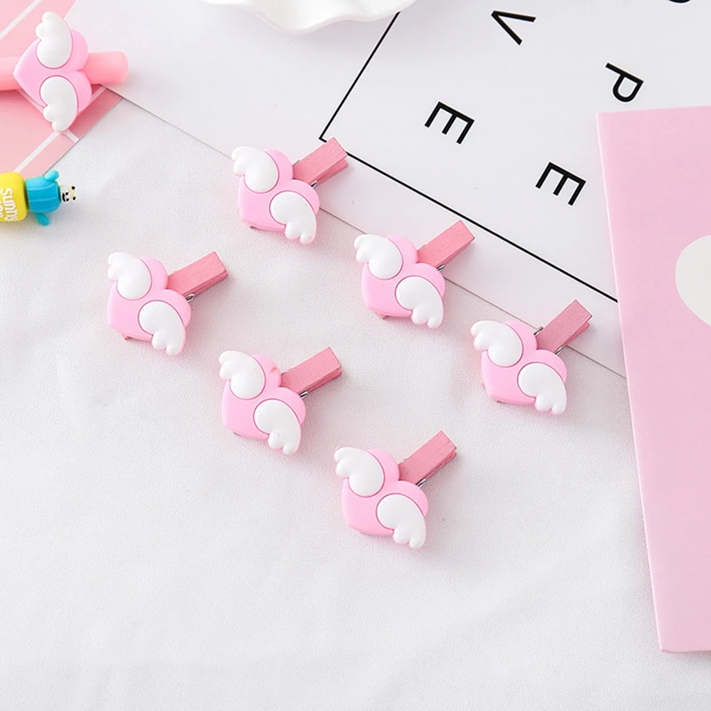 10 шт./партия милые розовые крылья деревянные зажимы для фотографий в форме сердца