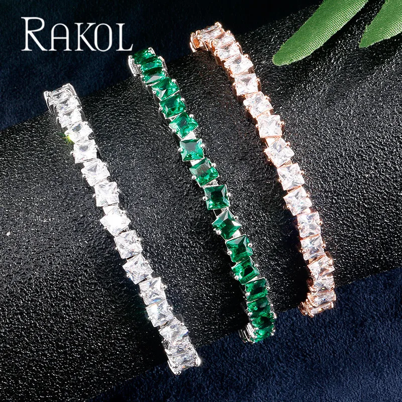 RAKOL Новая мода квадратный кубический цирконий багет Bijoux Браслет-манжета и браслет для женщин Свадебные украшения RB21477