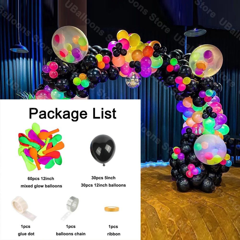 1 Set Neon-Geburtstagsballons mit Bogen, UV-leuchtendes Schwarzlicht, Latex, Globos, Neon-Luftballons, Girlande für Geburtstagsparty-Dekorationszubehör – Detail 7