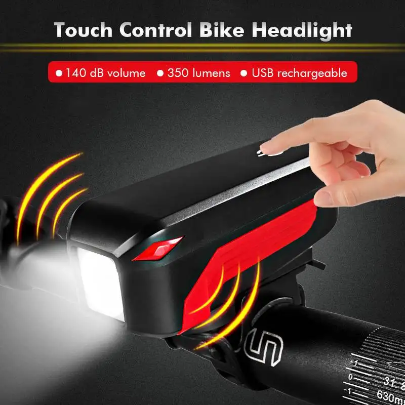 40 м 350LM USB перезаряжаемая велосипедная фара велосипедные фары+ 140dB Рог Предупреждение сенсорное управление IPX5 Водонепроницаемый T6