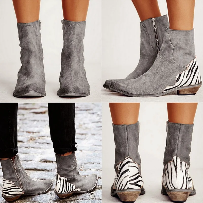 Oeak/; женские ботинки; пикантные леопардовые ботильоны с острым носком; женская обувь на молнии с узором зебры; ботинки на Плоском Каблуке; женская обувь