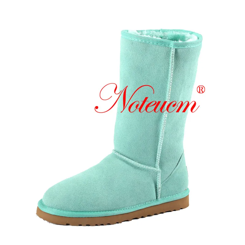 A06W01 Lake green Женские зимние австралийские меховые сапоги из натуральной кожи; высокие сапоги до середины икры с подкладкой из искусственного меха; плюшевые зимние сапоги для женщин и девушек в австралийском стиле - Цвет: A06W01 Lake green