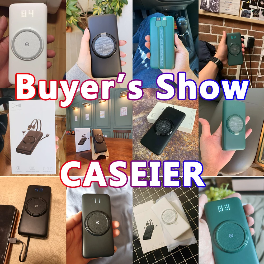 CASEIER 20000mAh Wireless Power Bank Powerbank 10000mAh Powered LED Display Portable Charger External Battery With Four Cable