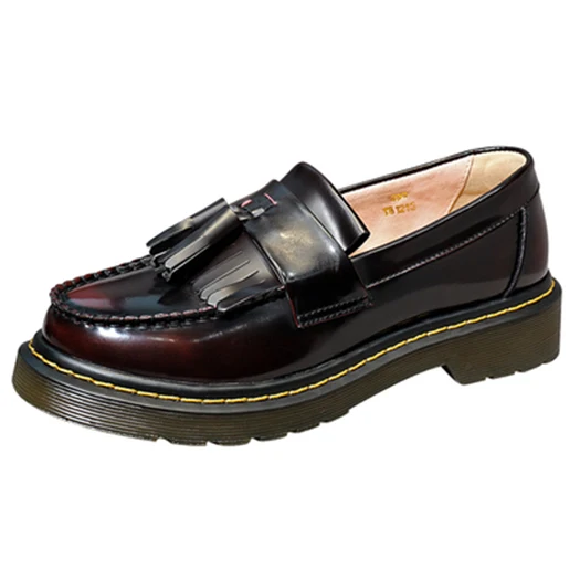 Wine Red Patent Настоящая кожа 5 бахрома Японская школа лакированная Женщины Оксфорд с кисточкой плоские обувь черный надевать красное вино лоферы дизайнер европейская последние весенняя осень отправка капель Мода красивая - Цвет: Wine Red Patent