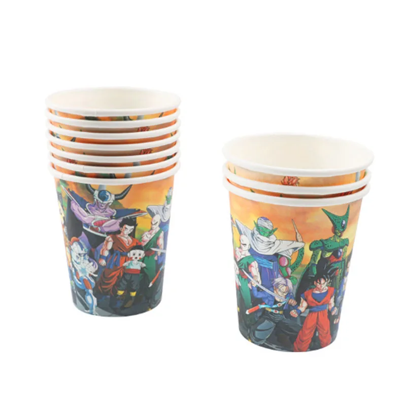 cup 10pcs Dragon Ball тема Дети Мальчики вечерние украшения детский душ выдувание флаги приглашение Рог салфетки вечерние принадлежности набор посуды - Цвет: cup 10pcs