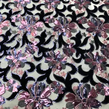 

Latest African sequins Lace Fabric 2020 High Quality Lace French Net Embroidery Tulle Velvet Fabrics For Nigerian Wedding Ki191