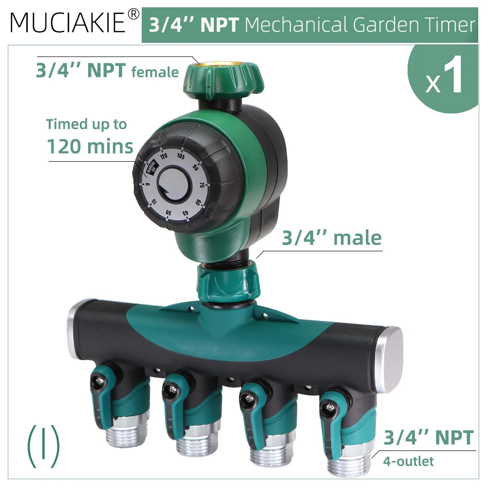 MUCIAKIE Garden USA 3/4'' NPT Mechanical Watering Timer 120minutes System Drip Irrigation Manual Controller Irrigator Greenhouse 