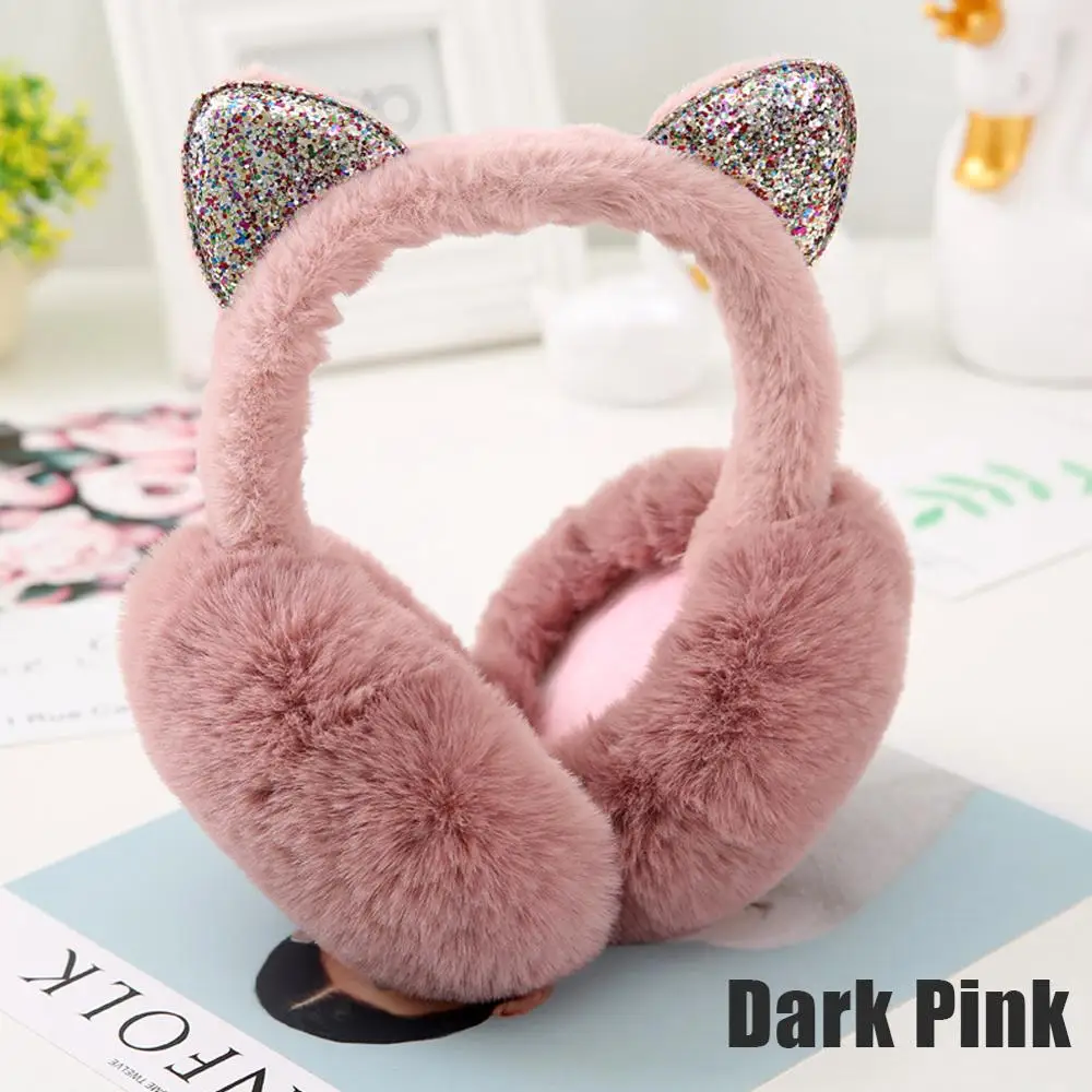TypeA-Dark Pink Новинка, модные женские меховые зимние ухо теплые наушники с кошачьими ушками, блестящие наушники с блестками, повязка на голову, новинка - Цвет: TypeA-Dark Pink