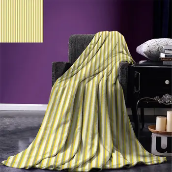 

Yellow Throw Blanket Classical Pattern with Vertical Stripes in Retro Style in Pastel Colors Blanket for Bed Couch Yellow Grey