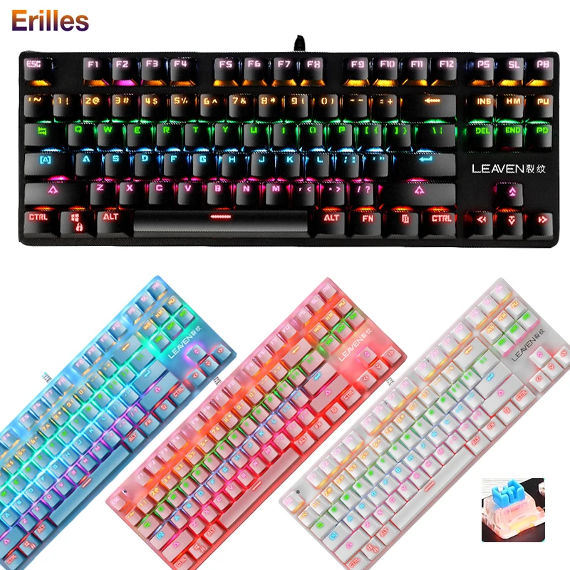 

4 Color Pink Mechanical Keyboard 87 keys USB Wired Gaming Keypads for Dell/Asus/Samsung Windows 10 XP Keyboards Blue Switch