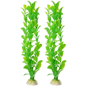 

2 Pcs Aquarium Fish Tank Aquascaping Green Plastic Plant 12.2" Tall