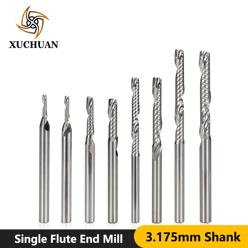 

Spiral Router Bits Single Flute End Mill For Aluminum Milling Cutter Drill 3.175mm Shank Tungsten Carbide Cutter 1 Flat End Mill