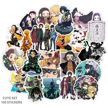 

100pcs Demon Slayer: Kimetsu no Yaiba Anime Sticker Stickers PVC Graffiti Stickers Suitcase Luggage Guitar For Children Toys