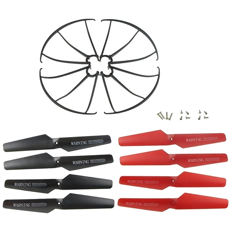

8pcs Black + Red Propellers & 4pcs Protector Guards & 12pcs Mounting Screws for Syma Pieces X5SW X5SC x5C-1 x5C RC Mini Quadcopt