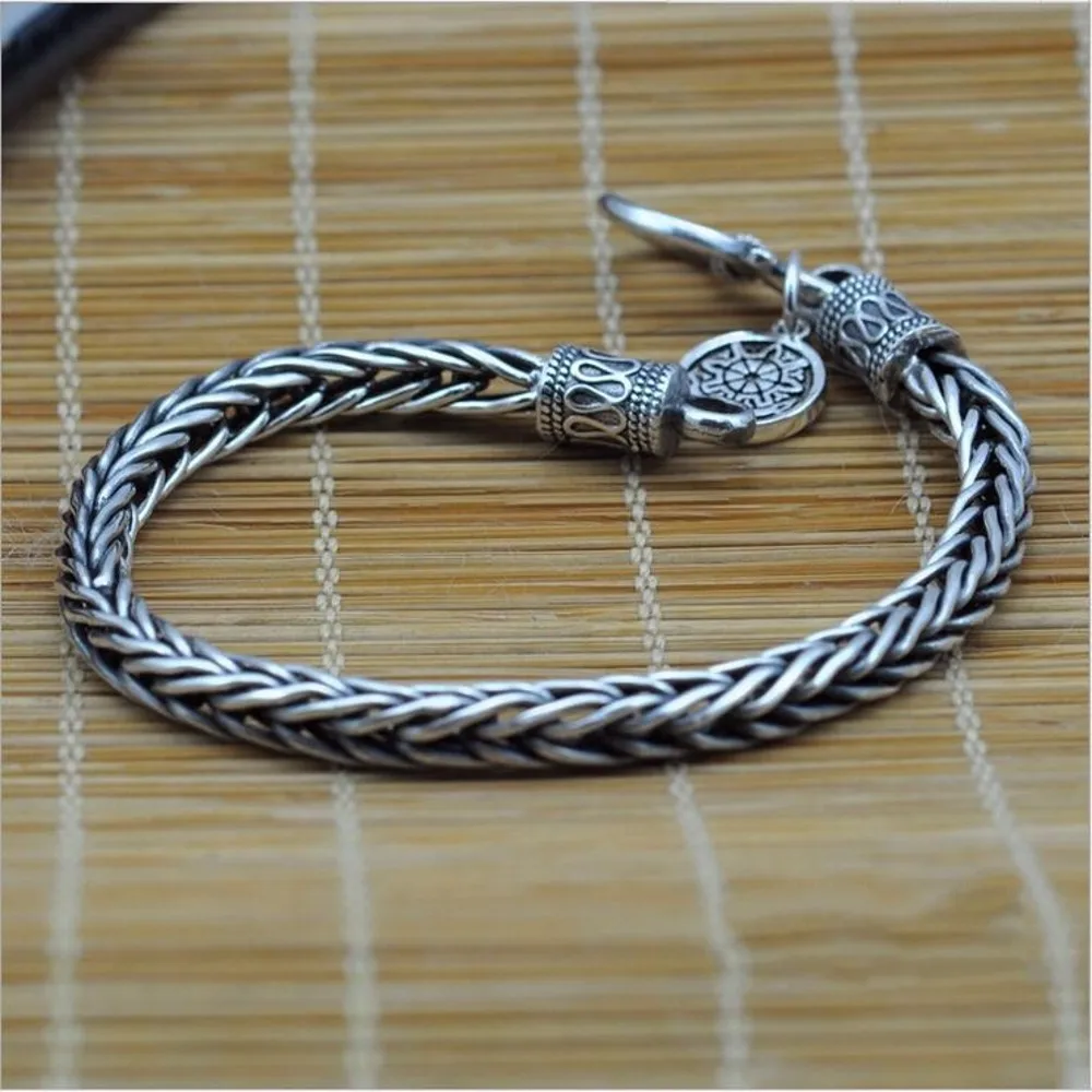 

BOCAI New Real S925 Silver Vintage Thai Hand Woven Twine Pattern Men's and Women's Bracelets Fashionable Jewelry Christmas Gifts