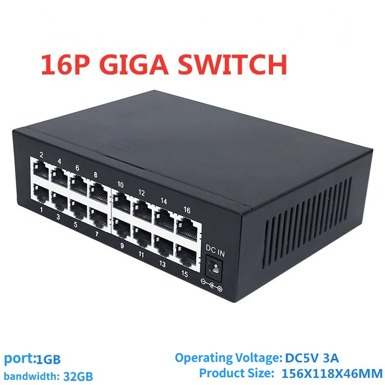 Portos Gigabit Switch 10 100 1000mbps 16 Portas 100m