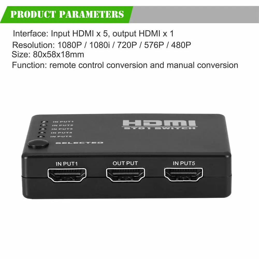 5 портов 1080P HDMI Выключатель Переключатель Селектор сплиттер концентратор с ИК-пультом дистанционного управления для HDTV