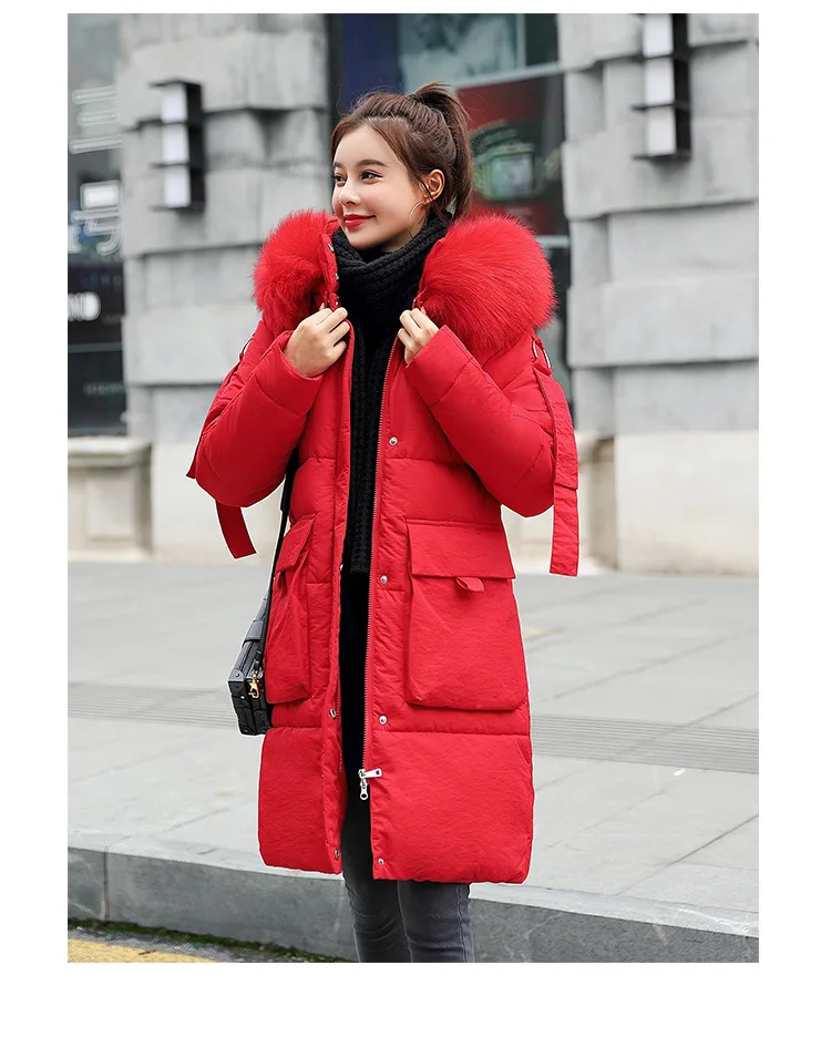 Winter New Down Jacket Women's Long 90% White Duck Down Large Fur Collar Long White Thicken Casual Hooded Outwear Tops