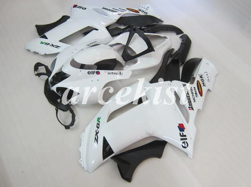 4 бесплатные подарки мотоциклетный обтекатель abs комплект подходит для Kawasaki Ninja ZX6R ZX-6R 2007 2008 07 08 Обтекатели на заказ белый глянцевый