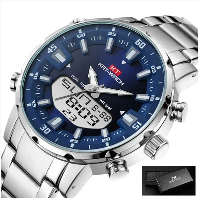 KAT-WACH Brand Steel Band Dual Movement Large Dial Waterproof Men's Electronic Watches Simple Luxury Business Man Wristwatch