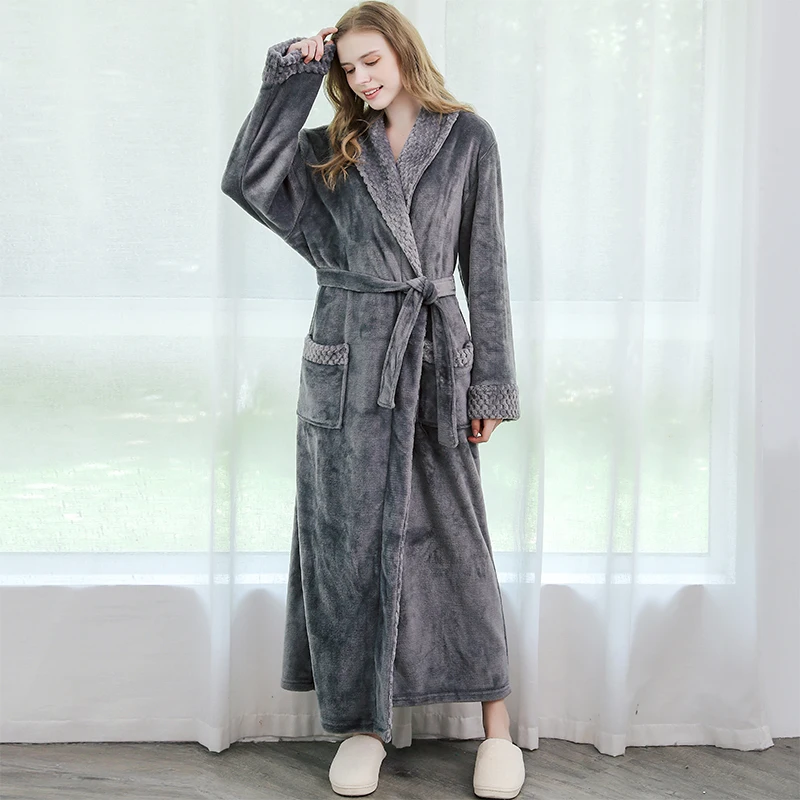 pajama joggers Lovers Extra Long Plus Size Winter Warm Flannel Coral Fleece Bath Robe Men Women Knitted Waffle Kimono Bathrobe Dressing Gown mens cotton pajama bottoms Men's Sleep & Lounge