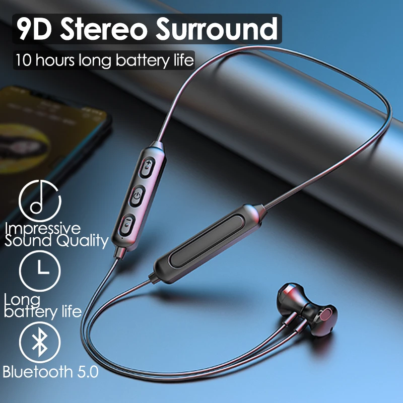 Auriculares estéreo Bluetooth con micrófono HD para Android IOS, audífonos de deporte inalámbrico para colgar en el cuello