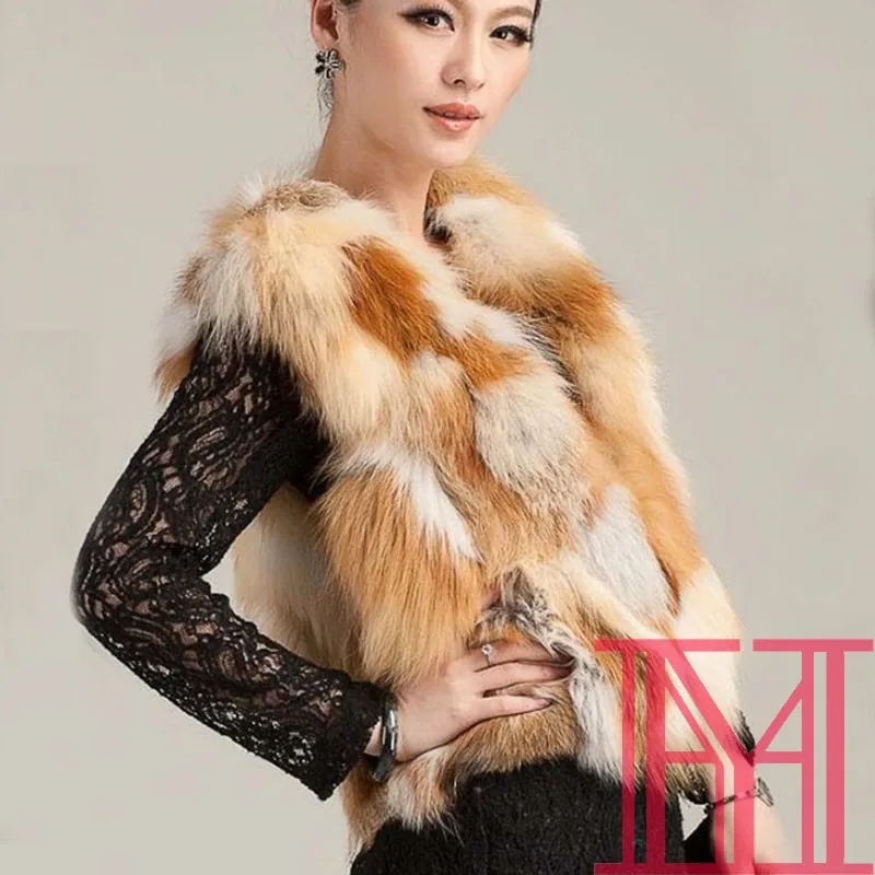 New fashion women real red fox fur vest lovely girls winter casual real fox fur coat outerwear