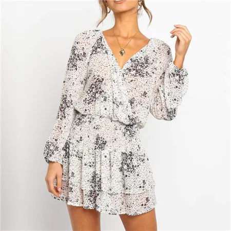 Летнее свободное многослойное плиссированное платье в стиле Boho-Chic, мини-платье для отдыха, женские платья, романтичное шифоновое платье с присборенной талией для женщин - Цвет: Белый