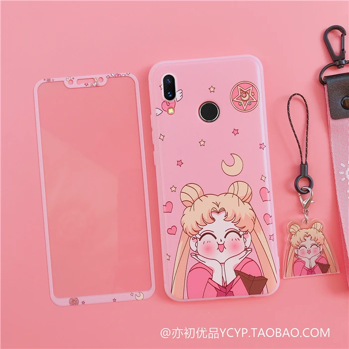 case and film P20pro чехол sakura для huawei P30lite TPU чехол и переднее закаленное стекло для huawei P10/P10plus P20 P30pro P30 чехол Сейлор Мун - Цвет: case and film