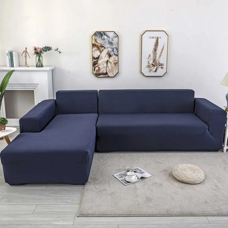 navy blue Эластичный угловой чехол для дивана для гостиной, эластичный диван, чехол, требует заказа, 2 шт., чехол для дивана, если l-стиль, секционный угловой диван чехол для дивана чехлы на диван чехол для дивана - Цвет: navy blue