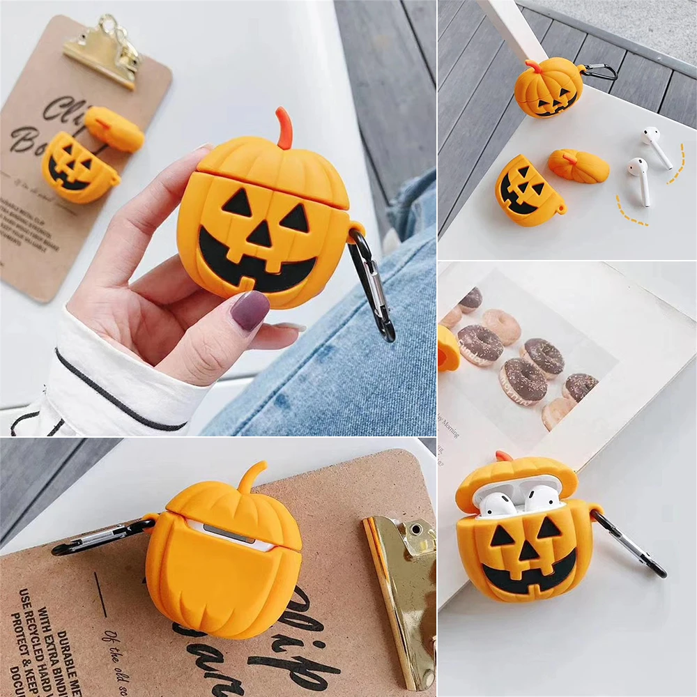 

1PC Cartoon Unique Halloween Pumpkin Soft Silicone Earphone Cover Case For Airpods Bluetooth Earphone Accessories