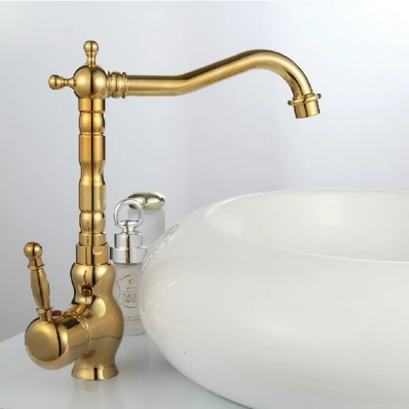 

Swivel Spout Water Tap Polished Gold Color Brass Single Handle Single Hole Kitchen Sink & Bathroom Faucet Basin Mixer Tap agf014