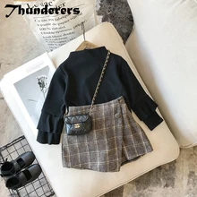 Весенне-осенняя одежда для детей, комплект из 2 предметов черная рубашка с короткой юбкой комплект одежды для малышей, костюм для девочек размер От 3 до 7 лет