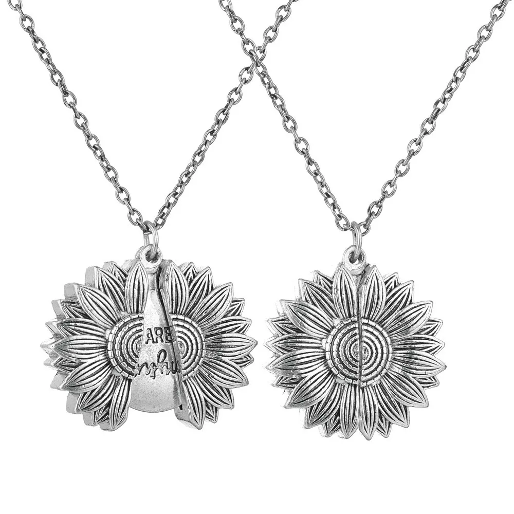You Are My Sunshine Gold Silver Pendant Couple Necklace Charm New Fashion Women Sunflower Necklace Openable Carving party Gift