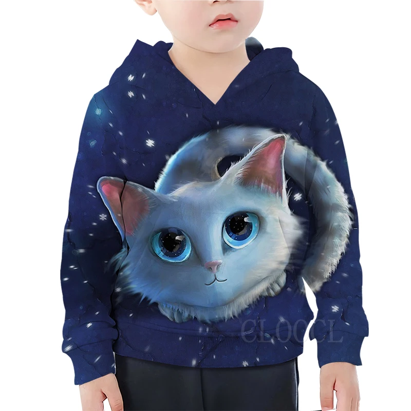 Модная толстовка с капюшоном с рисунком кота из мультфильма; милые толстовки с капюшоном для мальчиков и девочек с сиамским котенком; повседневная детская одежда; уличная одежда - Цвет: children Hoodie 4