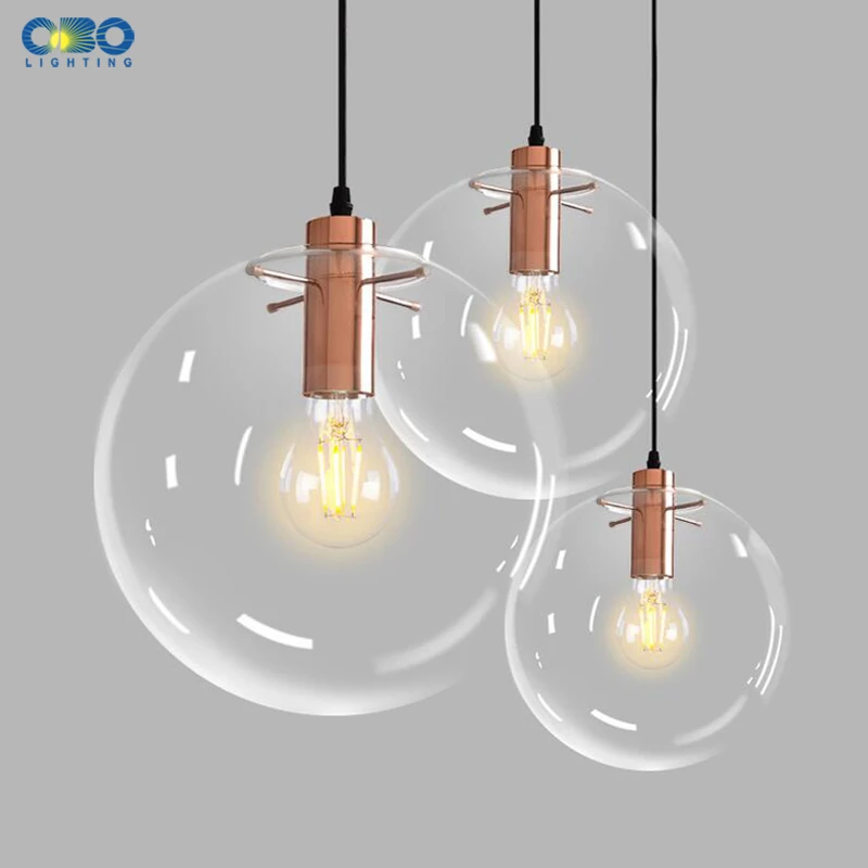 Transparent Glass Ball Pendant Lamp E27 Black/Rose Gold Parlor/Bar Counter Modern Lighting 1.2m Cord Vintage Lights |