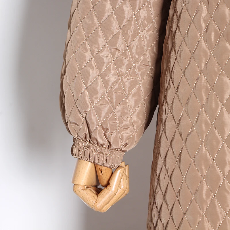 TWOTWINSTYLE Argyle хлопковое пальто для женщин, воротник с лацканами, фонарь, длинный рукав, Свободная Женская парка, одежда, Зимняя мода, новинка