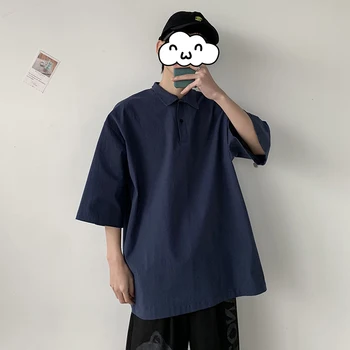 

Men Loose Pullover Short Sleeve Casual Shirt Male Vintage Fashion Blue Shirt