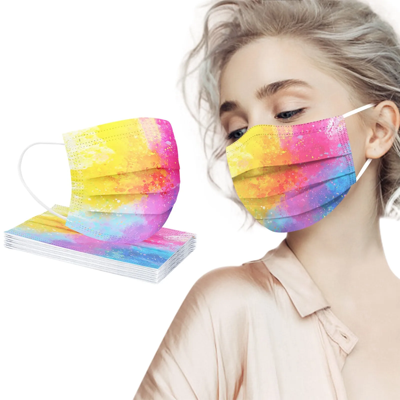 10pc Disposable Adult Mask Tie-dye Print 3 Ply Facemask Rainbow Mascarillas Desechable Halloween Cosplay Party Mascherine Masque