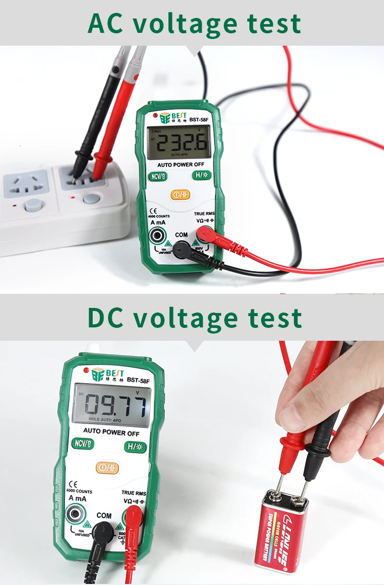 BST-58F Цифровой мультиметр автоматический диапазон 4000 отсчетов AC/DC Напряжение Ток Измеритель сопротивления Емкость Частота тестер
