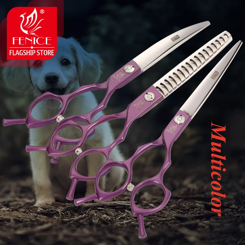 Fenice Professional Japan 6.5 inch Pet Dog Grooming Scissors Set Cutter Thinner Chunker Curved Shears dog grooming scissors dog grooming scissors kit