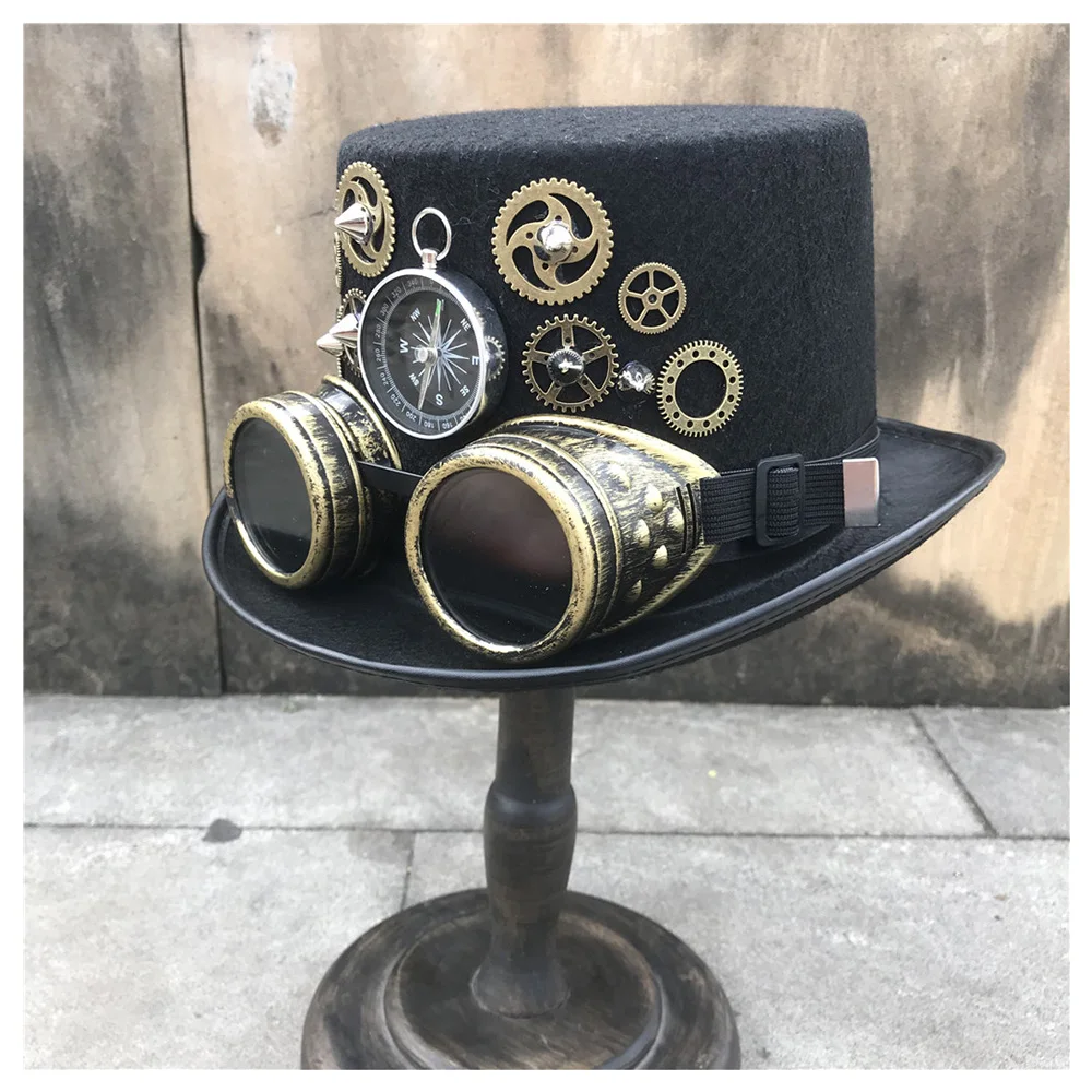 best fedora hats New Unisex Men Women High-end Handmade Steampunk Top Hat With Gear Glasses Magic Hat Top Hat Size 57CM Steampunk Hat bailey of hollywood hats