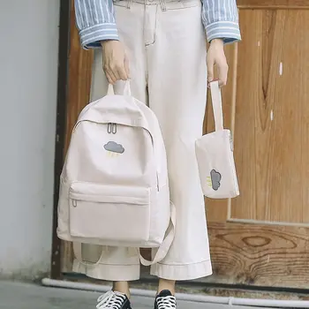 

Junior High School Student Canvas Backpack Girl's Schoolbag