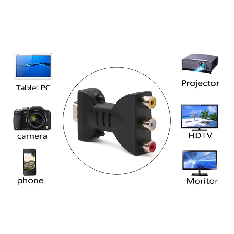 HDMI Male To 3 RCA Female Video Audio Adapter Gold-plated Plug AV Component Converter For 720P 1080P HATV DVD TV Projector
