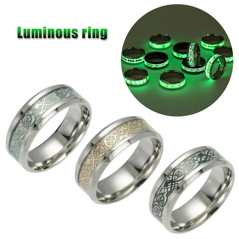 Luminous Dragon Pattern Ring Chinese Style Titanium Steel for Men Women Hip Hop Jewelry TT@88 | Украшения и аксессуары