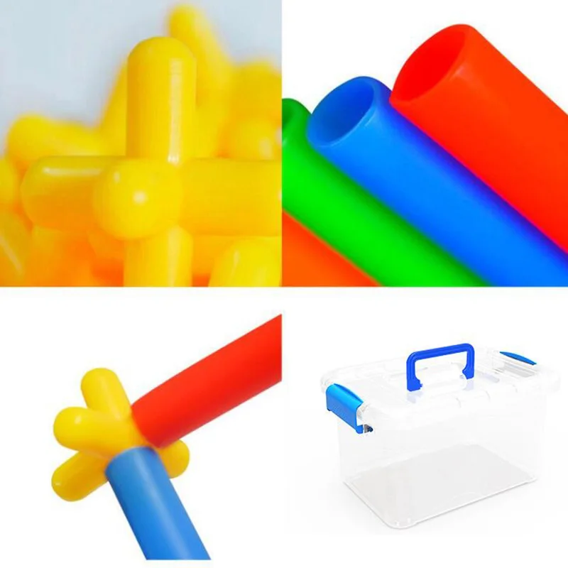 4D DIY Straw Building Blocks Plastic Stitching Inserted Construction Assembled Blocks Bricks Color Early Educational Toys Gift