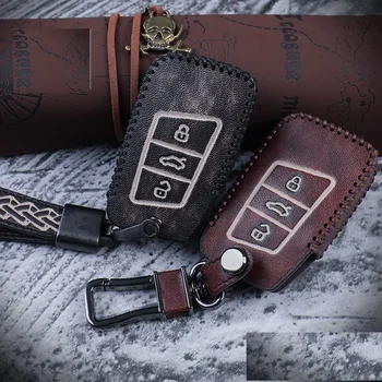 

Retro style genuine leather Car Key Case Cover For Volkswagen VW Golf 7 MK7 Tiguan Touran 2017 For Skoda Octavia A7 RS For Seat