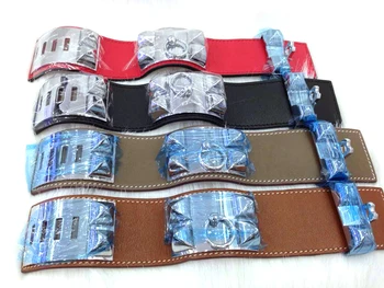 

Low price wholesale h plain leather four nail rivet Leather Bracelet CDC exaggerated punk style wide face Bracelet