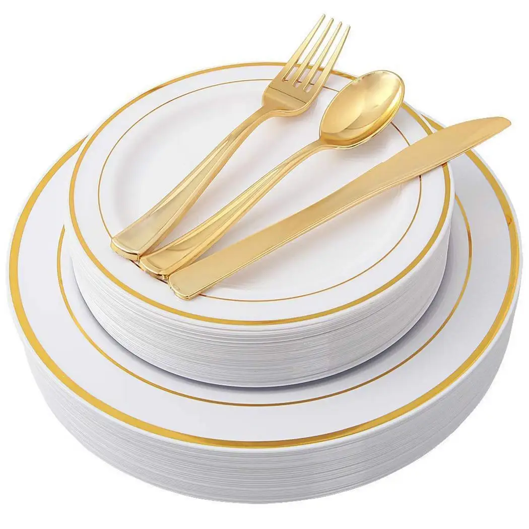gold 6pcs Одноразовые пластиковые тарелки круглый поднос свадебные, вечерние, домашние вечерние 9 дюймов принадлежности Посуда 7,5 дюймов - Цвет: gold 6pcs