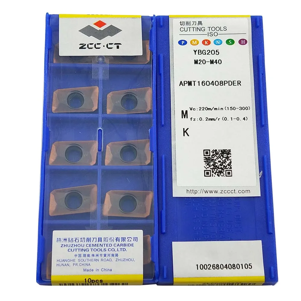 20 шт. Сменные фрезерные Вставки ZCC.CT APMT160408PDER YBG205 для углеродистой стали